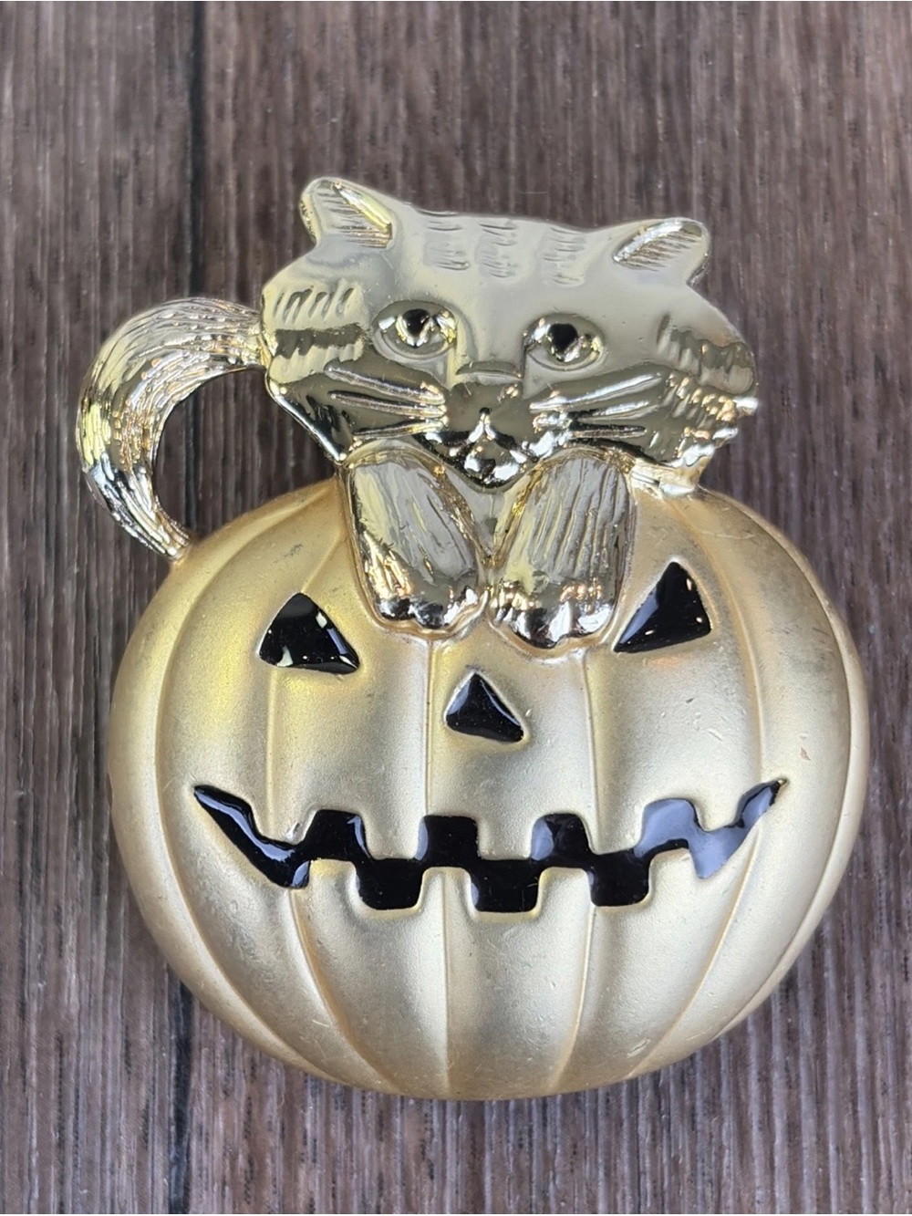 Halloween Cat Kitty Kitten Pumpkin Gold Tone Brooch Pin Plays Scary Music